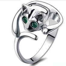 Anéis de formato de gato para mulheres, gatinho prateado legal, joia de moda com olho de cristal, presente, anel feminino 2024 - compre barato