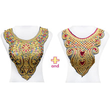 2piece Craft Gold Metallic Beaded Sequin Embroidery Lace Patches Decorated Neckline Collar Applique Sewing Accessories 2024 - buy cheap