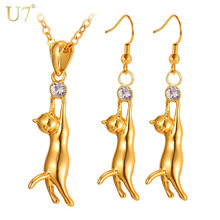 U7 Cat Charm Necklace And Earrings Set Cute Silver/Gold Color Gift For Women Fashion kawaii Bridal Wedding Jewelry Sets S3103 2024 - buy cheap