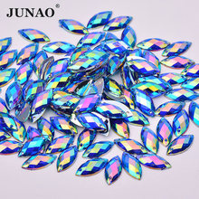 JUNAO 7*15 мм, синие кристаллы AB, стразы «лошадиный глаз», плоские акриловые камни, Пришивные Хрустальные Бусины, аппликации для платья 2024 - купить недорого