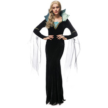 Vestido de noche de vampiresa para mujer adulta, Cosplay de lujo de Reina Bruja, Color negro, disfraz de Halloween 2024 - compra barato