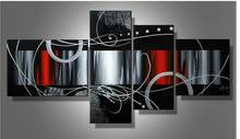 Handpainted Home pictures for living rooms Modern Abstract Oil Painting on Canvas 4pcs/set black white and red wall art Clouds 2024 - buy cheap