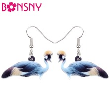 Bonsny Acrylic Novelty Grey Crowned Crane Bird Earrings Big Long Dangle Drop Fashion Africa Animal Jewelry For Women Girls Teens 2024 - buy cheap