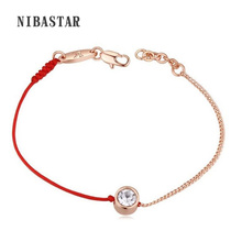 Joyería de regalo del Día de San Valentín cuerda de rosca roja delgada pulsera de encanto de Color oro rosa cristal checo genuino 2024 - compra barato