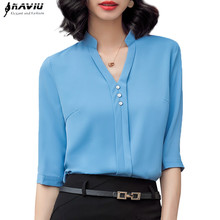 Fashion Shirt Women Half Sleeve Casual Work Elegant V Neck Business Interview Formal Chiffon Blouse Office Lady Plus Size Tops 2024 - buy cheap