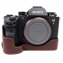 Black/Coffee/Brown Genuine Leather Half Camera Bottom Case Bag Cover For Sony Alpha A9 ILCE-9 With Battery Open Case 2024 - buy cheap