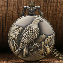 Reloj de bolsillo con patrón de águila de bronce Vintage para hombres y mujeres relojes de cuarzo con cadena de collar 2024 - compra barato