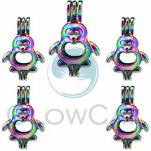 5X Rainbow Penguin Pearl Cage Jewelry Findings Cage Locket Pendant Essential Oil Diffuser Locket For Oyster Pearl Necklace 2024 - buy cheap