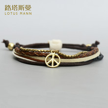 Lotus Mann Bead layers of woven leather cord and metal anti-war the retro men's bracelet can be adjusted 2024 - buy cheap