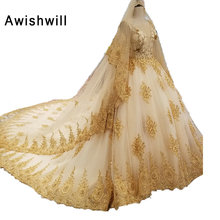 Женское платье с длинным шлейфом, Золотое винтажное платье с длинным шлейфом и треугольным вырезом 2024 - купить недорого