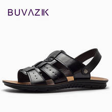 BUVAZIK men's genuine leather summer sandals breathable hard-wearing rubber sole fashion gladiator casual shoes men 2024 - buy cheap
