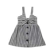 Toddler Kids Baby Girls Holiday Dress Sleeveless Striped Bow Button A-Line Dress Princess Party Summer Dress 2024 - buy cheap