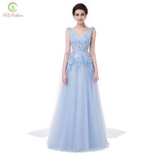 SSYFashion New Luxury Lace Flower Evening Dress Banquet Light Blue Beading V-neck Long Prom Party Formal Dresses Robe De Soiree 2024 - buy cheap