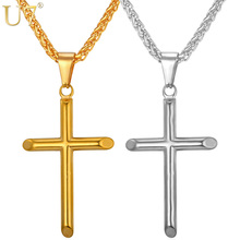 U7 Brand Thin Cross Necklaces & Pendants Women/Men Christmas Gifts Gold Color Stainless Steel Religious Christian Jewelry P744 2024 - buy cheap