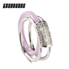 2018 Elegant 2pcs/Set Ring Set Light Purple Ceramic Ring And Shining Crystal Stainless Steel Women Geometric Dainty Ring Jewelry 2024 - buy cheap