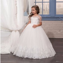 Backless Flower Girl Dresses For Weddings Ball Gown Tulle Appliques Beaded Long First Communion Dresses For Little Girls 2024 - buy cheap