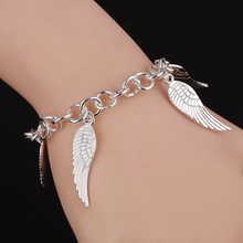 Pulseras para mujer, joyería romántica, cadena de eslabones, aleación de Metal plateado, colgante de Ángel de alas, brazaletes 2024 - compra barato