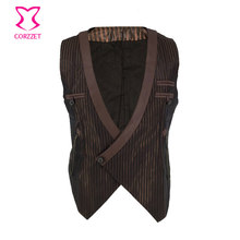 Brown Striped V-neck Jacket Steampunk Gothic Man Vest Suit Sleeveless Victorian Waistcoat Streetwear Mens Jacket chaqueta hombre 2024 - buy cheap