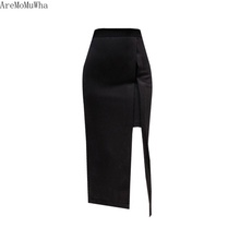 AreMoMuWha Black Split Skirt Female 2019 New Long Section High Waist Bag Hip Skirt OL Was Thin Professional Step Skirt longMH140 2024 - buy cheap