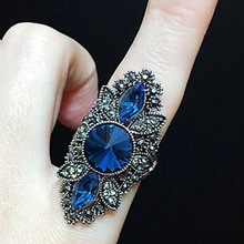 High Quality Retro Exaggerated Big Blue Cubic Zirconia Ring Wing Shaped Crystals Ring White Gold Color Women Party Jewelry Gifts 2024 - buy cheap