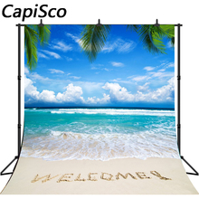 Capisco Виниловый фон для фотосъемки с изображением облачного голубого неба моря острова пляжа пальмы 2024 - купить недорого