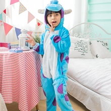 Conjunto de pijamas de flanela azul para meninos e meninas, pijama infantil com capuz, desenho de animal, cosplay, kigurumi 2024 - compre barato