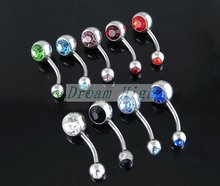 Free Shipping Navel Piercing Hot Sell Double Gem belly ring Jewelry Body piercing 100pcs/lot Mixed color 2024 - buy cheap