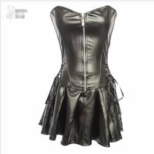 plus size Women Steampunk Faux Leather Waist Cincher zipper Boned Bustier Top Corset Dress Overbust Brocade Sexy over Size S-6X 2024 - buy cheap