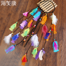 Haimeikang Girl Fashion Boho Colored Feather Headband Holiday Hippie Hairband Accessories Female Style Colorful Feather Feaddrer 2024 - buy cheap