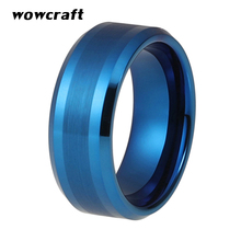 Anel de casamento de tungstênio masculino, 8mm, acabamento escovado, bordas brilhantes, design, topo azul, anéis de carboneto de tungstênio banhados 2024 - compre barato