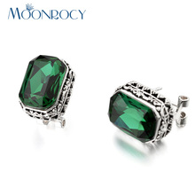 MOONROCY Free Shipping Fashion Jewelry Vintage Silver Color Square Green Purple Blue Crystal Earrings for Women Girls Gift 2024 - buy cheap