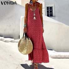 VONDA Summer Long Maxi Printed Dress 2020 Women Sexy V Neck Sleeveless Bohemian Dresses Casual Loose Beach Party Sundresss 5XL 2024 - buy cheap