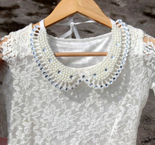 2015 New Vintage Jewelry Statement Necklace Pendant ladies unique design folded blouse bead neck collar black white lace collar 2024 - buy cheap