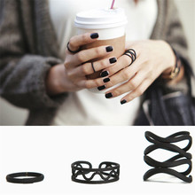 3Pcs/set Punk Retro Personality Multilayer Hollow Exaggerated Geometry Black Metal Cross Rings Band Knuckle Ring Set JZ-273 2024 - buy cheap