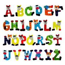 26 pçs de madeira dos desenhos animados alfabeto A-Z ímãs criança brinquedo educativo inglês letras frigorífico ímã 2024 - compre barato