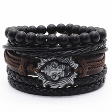 Lion hope pulseira de couro preta tecida à mão, bracelete vintage para mulheres masculino, acessórios de joias 2024 - compre barato