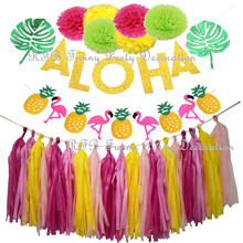 Hawaiian Tropical Party Decorations Gold Glittery Aloha Banner Pineapple Garland Paper Tassels for Luau Party Supplies Favors 2024 - buy cheap