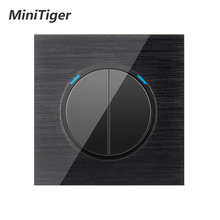 Minitiger-interruptor de luz led, luxo, 2 gang, 1 way, clique aleatório, liga/desliga, para parede, com indicador, preto, alumínio, painel de metal 2024 - compre barato