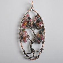 Free Shipping 89X40MM Oval Copper Handmade Wire Wrap Tree of life Natural Stone Multi-color Tourmaline Pendant Bead 1Pcs K2076 2024 - buy cheap