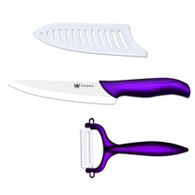 XYJ Brand 7 Inch Chef Ceramic Knife Set With Fruit Peeler White Blade Purple Handle Keeping Kitchen Knives Cooking Tools Set 2024 - buy cheap