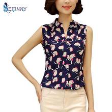 EFINNY Summer Women Tops Casual Sleeveless V-Neck Fashion Women Blouse Shirt Chiffon Print Blouses Ladies Blusas M-XXL White 2024 - buy cheap