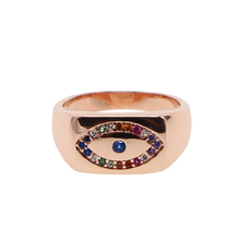 Top Quality Luxury 2018 rose gold color micro pave evil eye Multicolored CZ fashion turkish jewelry women ring 2024 - buy cheap