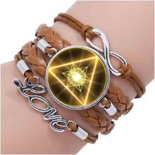 Gold Sacred Geometry Cabochon Glass Tibet Steel Chain bracelet 2024 - buy cheap