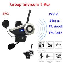 2PCS T-Rex 1500M 8-Way Motorcycle BT Helmet Headset Interphone Bluetooth Conference Communication Intercom System with FM Radio 2024 - buy cheap