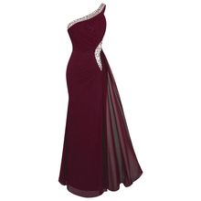Женское длинное вечернее платье Angel-fashions, бордовое плиссированное платье на одно плечо с бисером, модель 411 2024 - купить недорого