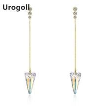 Pendientes de plata de ley 925, pendientes triángulo de cristal brillante, pendientes largos para mujer, joyería de plata 925 2024 - compra barato