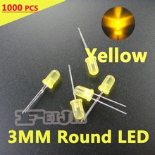 1000pcs/lot 3mm Yellow Round LED Diode Lndicator lights Super bright [Yellow] DC2.1-2.6V Free Shipping 2024 - buy cheap