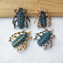 Pingente colorido micro empedrado, 6 peças, pedra azul longicorn insetos, joias femininas, colar diy pd908 2024 - compre barato