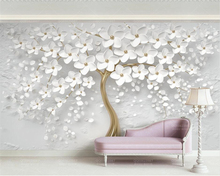 Papel de parede com mural 3d personalizado, flores preto e branca, plano de fundo, tv, árvore, parede, sala de estar 2024 - compre barato