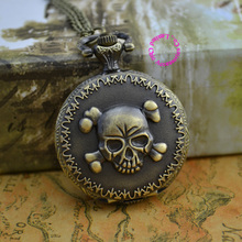 wholesale buyer price good quality new bronze classical vintage one piece cool skull pocket watch necklace with chain 2024 - buy cheap